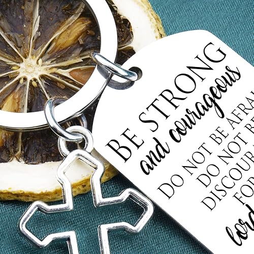 Miniatura 3 de Llavero con versículo bíblico con texto en inglés "Be Strong And Courageous", para hombres y mujeres, regalos religiosos para familiares y amigos,