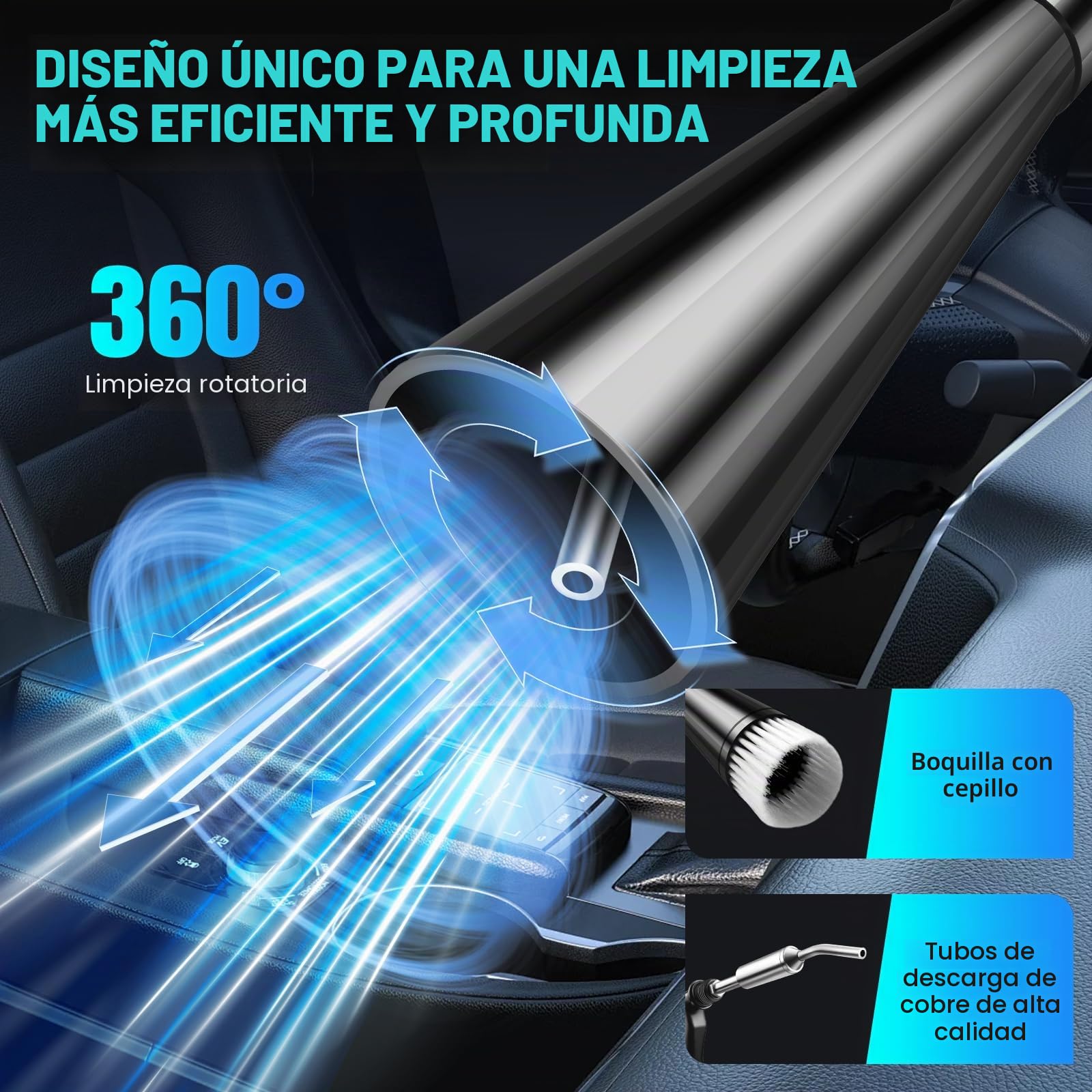 Pistola de limpieza en seco, pistola de limpieza interior de coche de alta presión, herramienta de limpieza de coche con 2 boquillas para soplar rápidamente la suciedad y el polvo
