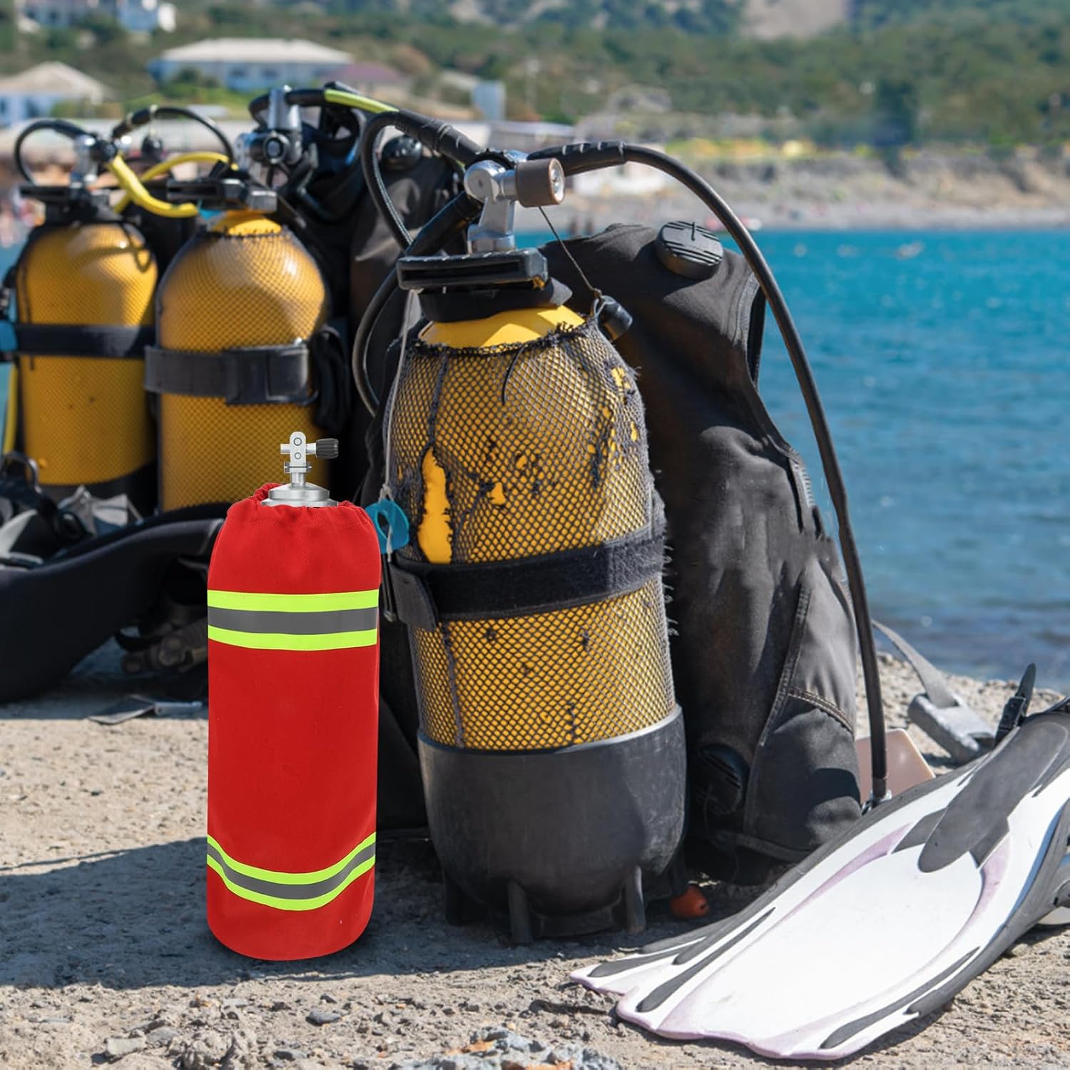 COLLBATH Reflective Flame Retardant Air Breathing Cylinder Cover with Drawstring Closure and Wide Reflective Strips, Weatherproof Cloth Protective Sleeve for 9l Breathing Apparatus