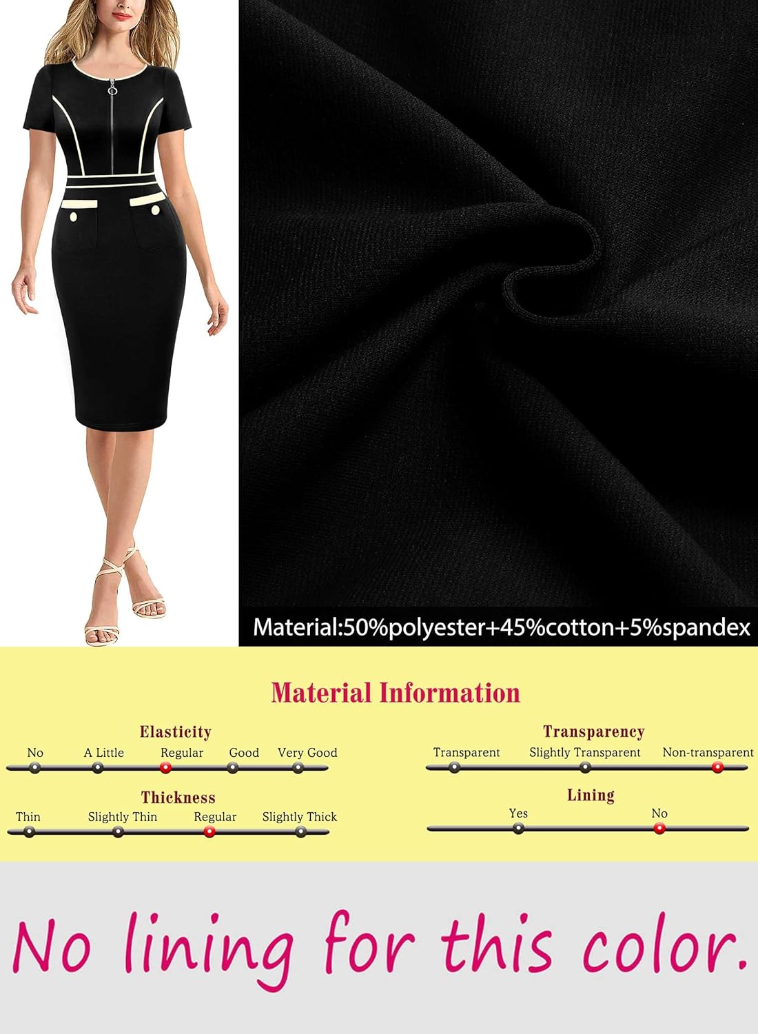 VFSHOW Womens 2024 Business Work Office Crew Neck Front Zipper Pockets Buttons Elegant Vintage Retro Bodycon Dress - Image 6