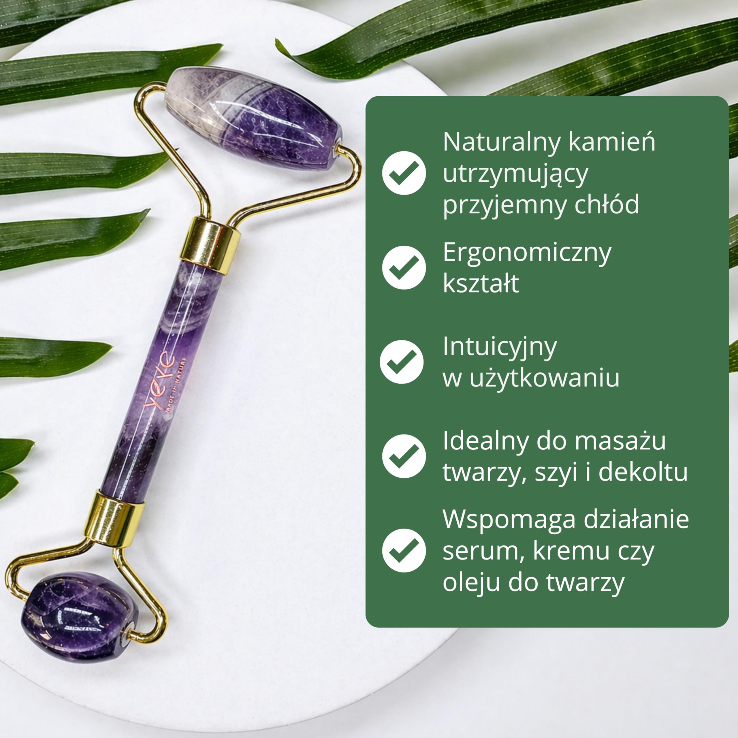 YEYE Made in Nature, rullo per massaggi viso in ametista viola naturale, rullo per massaggio facciale, lifting, levigante, migliora la circolazione, elimina le rughe, per la cura quotidiana