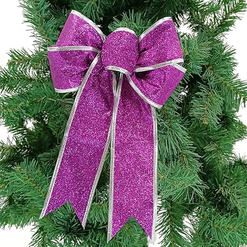 Miniatura 8 de 12 piezas de lujo de 8 pulgadas con purpurina rosa artificial, lazo de Navidad para árbol de Navidad, coronas, decoración de caja de regalo, adorno