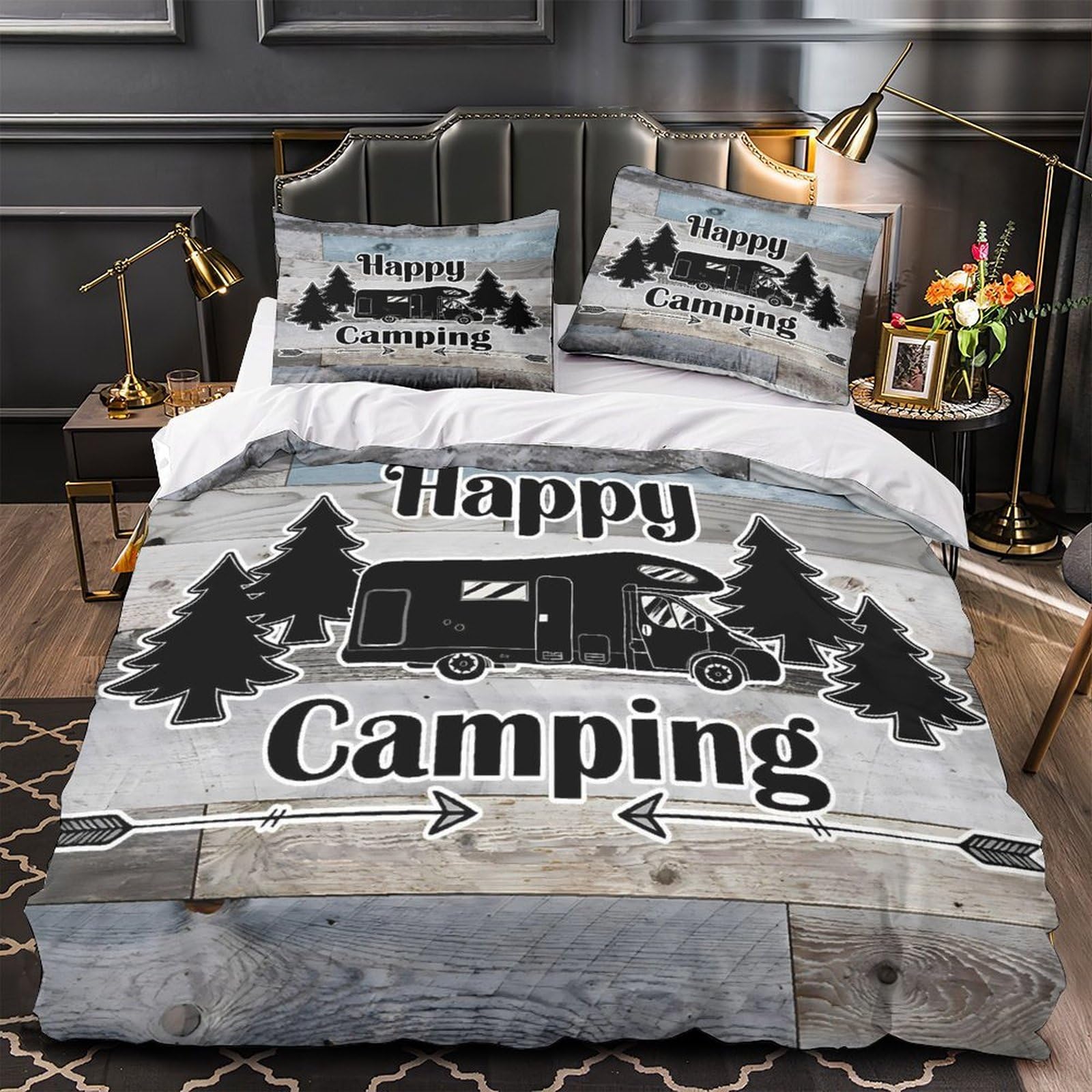 Housse de couette camping-car parure de lit enfant pour chambre petit aventurier