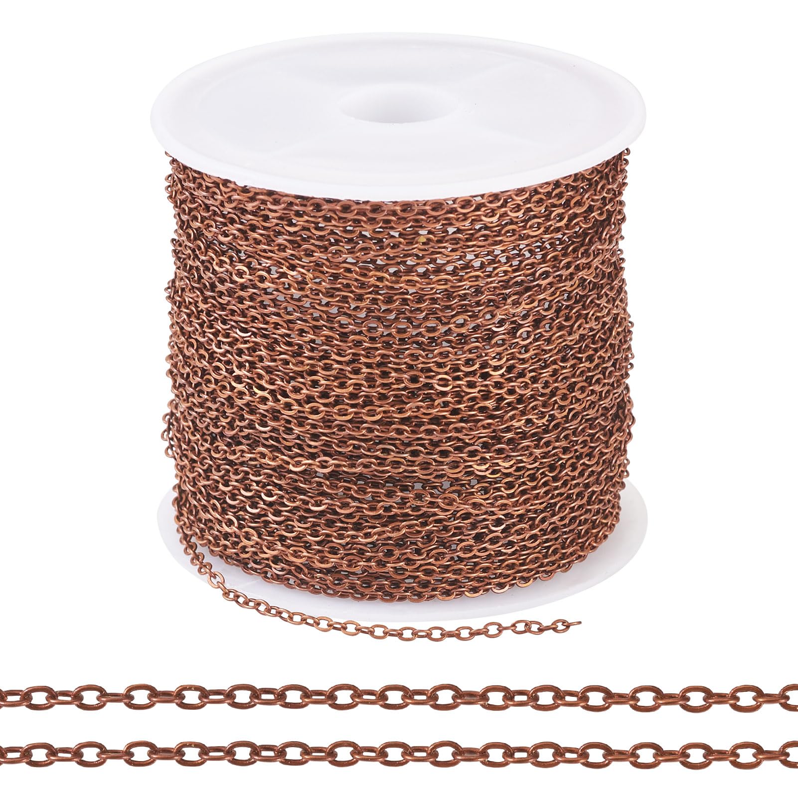 PandaHall 10m Oval Link Chain Soldered Flat Twisted Cross Necklace Chain Brass Coated Iron Extender Chains Bulk for Men Women DIY Bracelet Jewelry Making,Red Copper