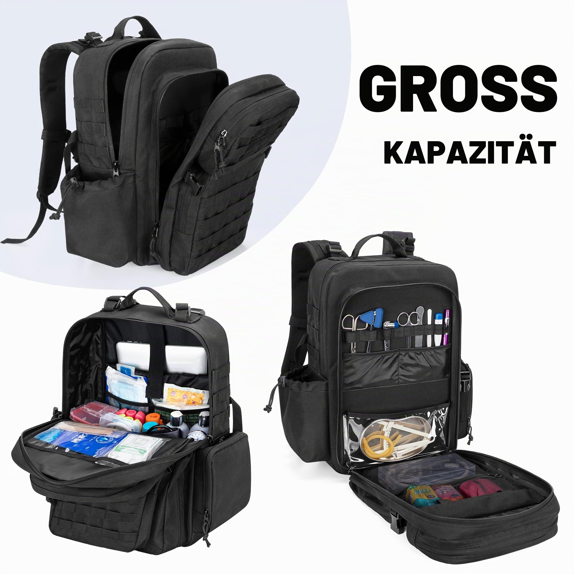 Damero Taktischer Rucksack, Trauma, leer, Molle Bag First Aid Bug Out Medizinische Taktiktasche für Camping, Schwarz