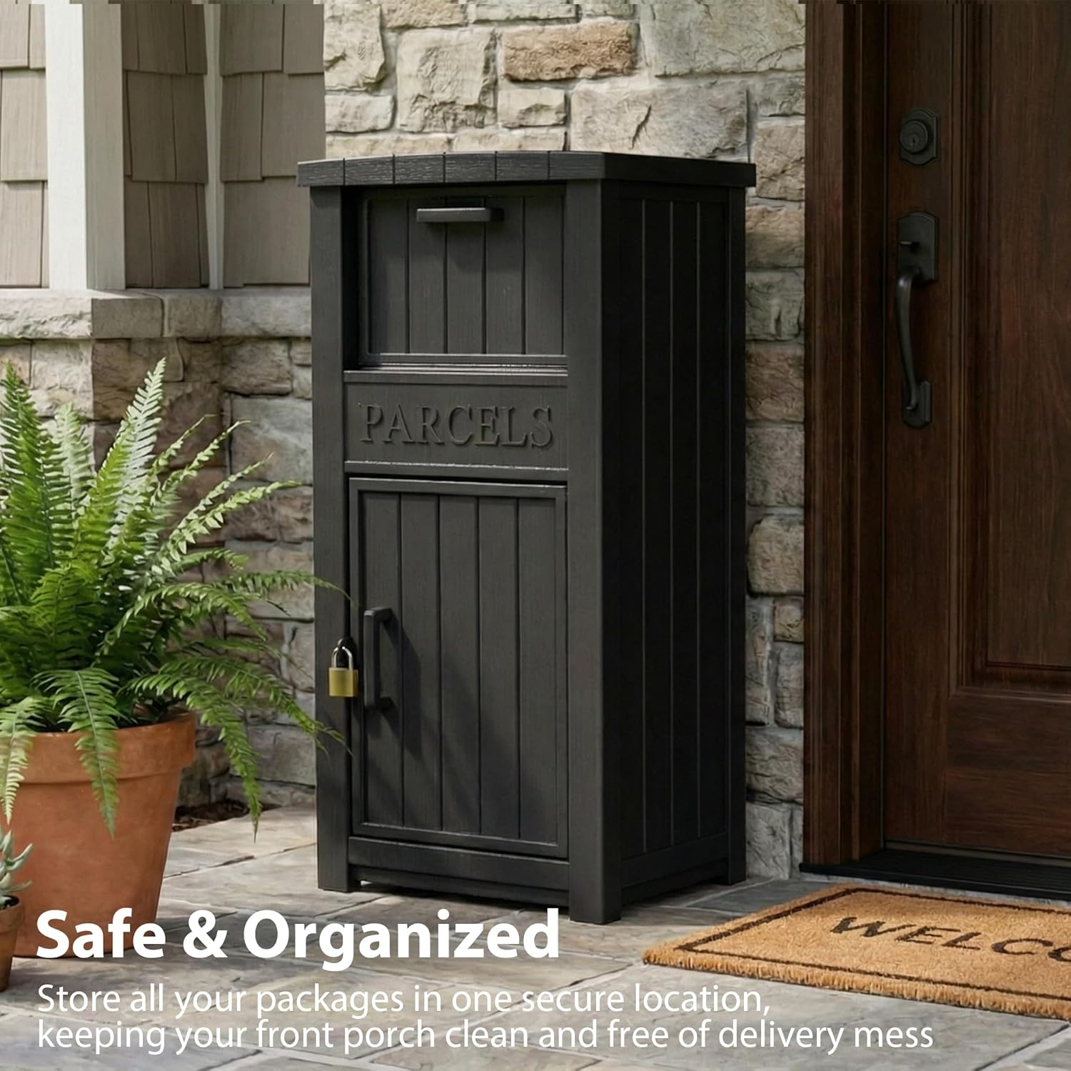 Package delivery Boxes for Outside, Theft-Proof,Package Drop Box for Porches, Courtyards, and Balconies—Waterproof, Resin and Lockable(Black, Premium)