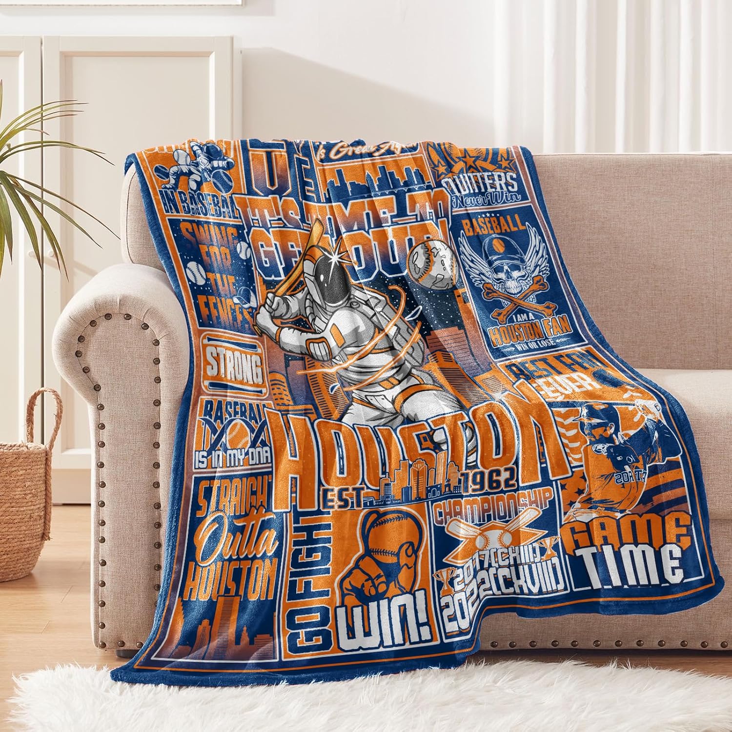 Blanket for Houston, Baseball Gifts for Men Women, Baseball Merch Fans Coach Gifts 60"x50" Flannel Sports Blankets and Throws for Birthday Game Day.