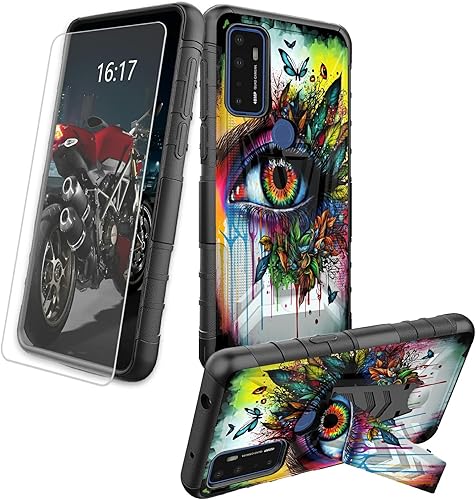 Miniatura 303 de AT&T Calypso 2 (U319AA) Funda con protector de pantalla de vidrio templado resistente con función atril integrado para debut de críquet, ciervo