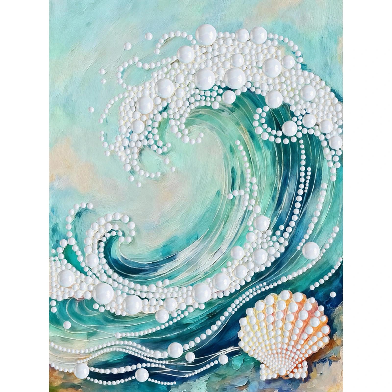 JATOK 5D Diamond Art Pearl Painting Kits for Adults,Special Shape Diamond Art Kits for Wave, DIY 3D Plastic Pearl Painting Kit for Home Wall Decoration 12x16 inch