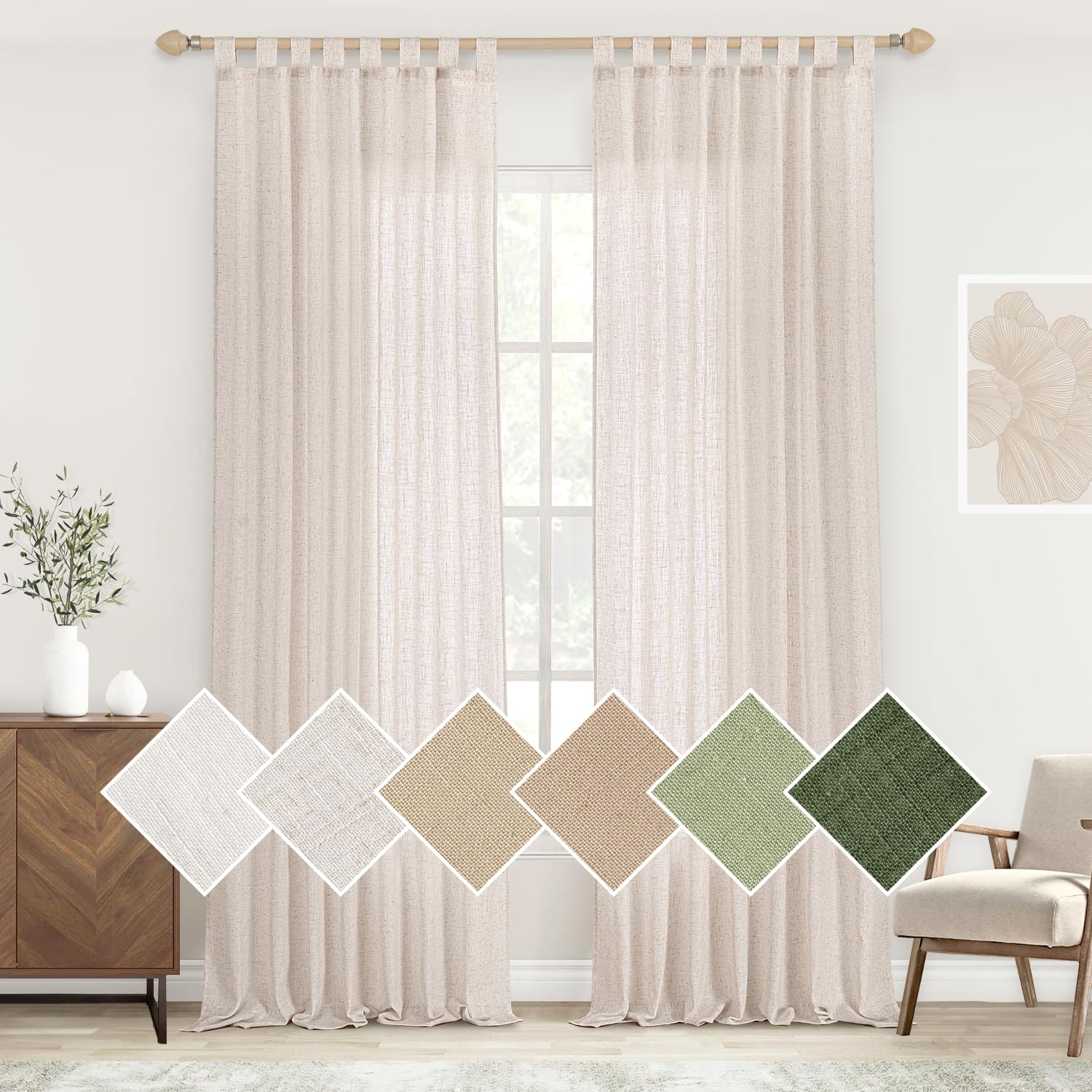 Woaboy Cortinas de Lino Visillo Translúcido Cortinas Dormitorio Modernas Decorativas para Ventana Salón Habitación 2 Piezas 140x200cm Blanco