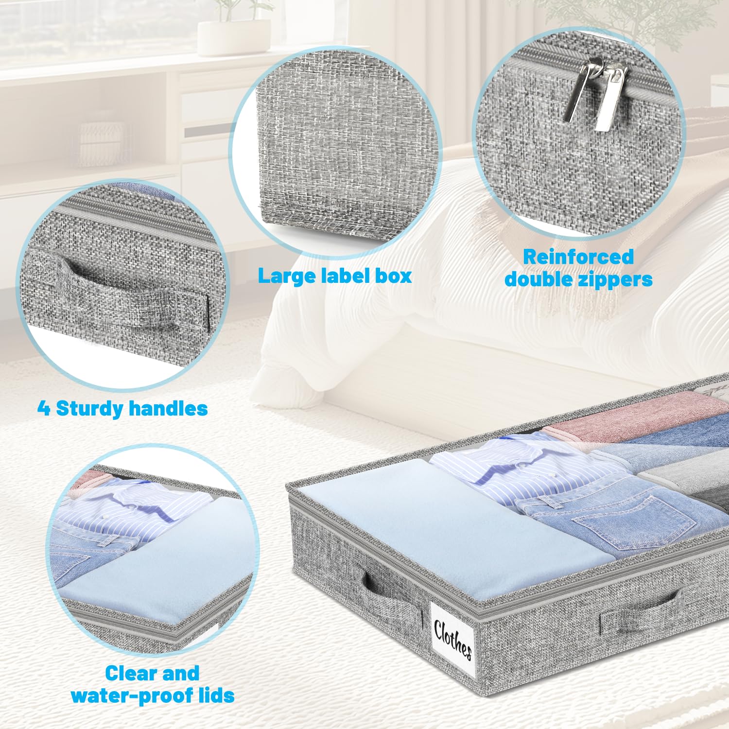 Contenitori Sotto Il Letto Con Finestra: 4 Pezzi Di Grande Capacità (75L+40L) In Tessuto Spesso, Per Coperte E Piumoni, Con Manici