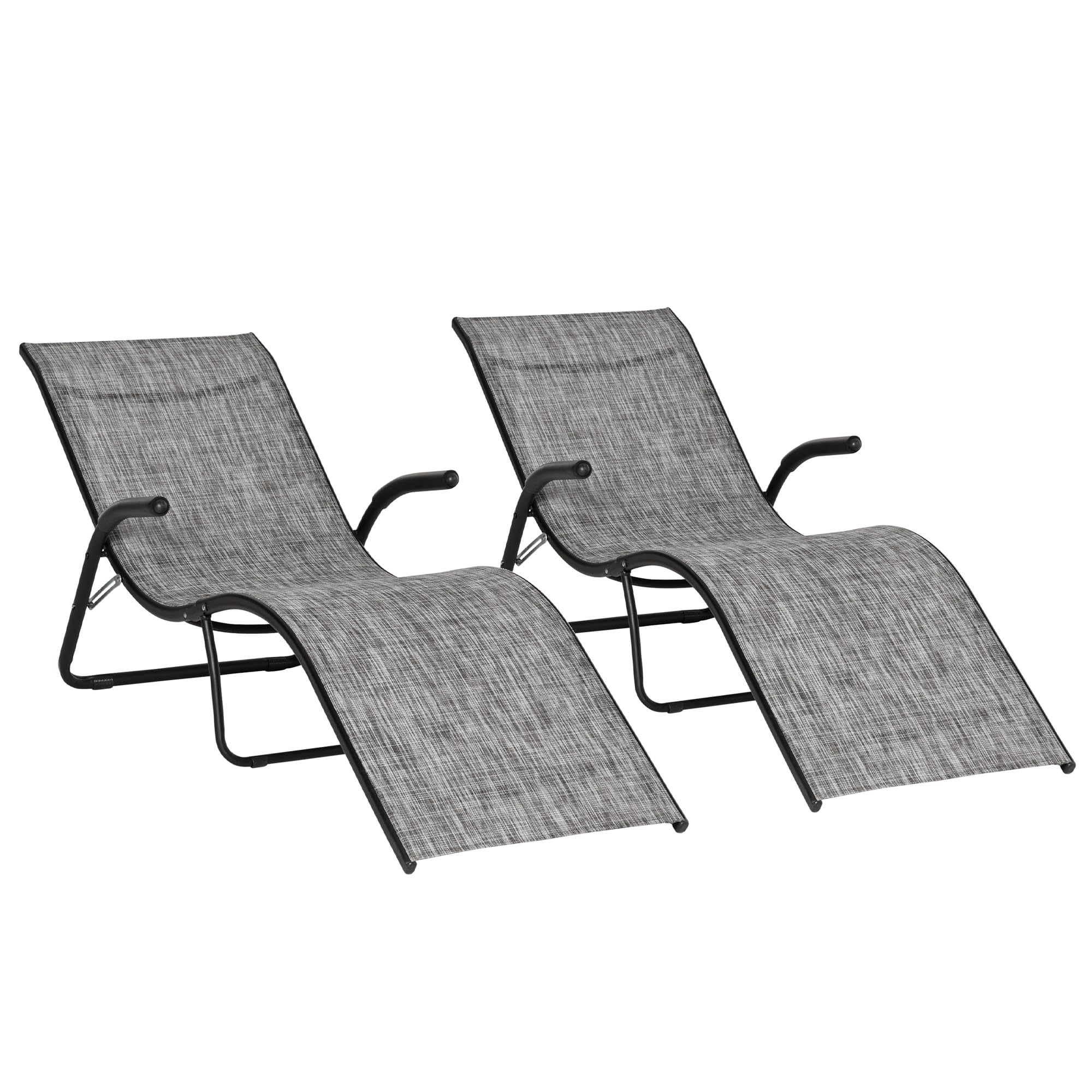 Outsunny Conjunto de 2 Tumbonas Plegables Tumbonas de Jardín con Reposabrazos Reposapiés y Respaldo Carga 160 kg para Terraza Playa Camping Exterior 170x62x68 cm Gris