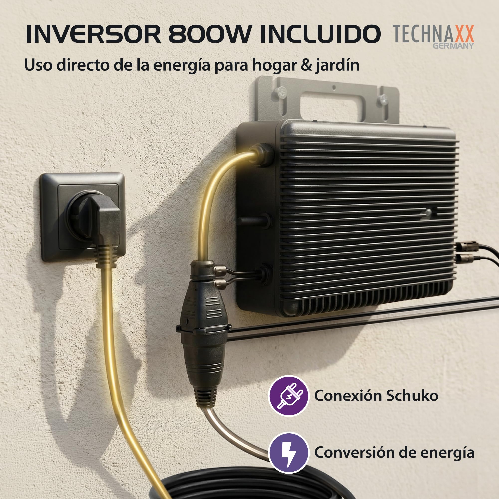 Technaxx TX-356 Valla solar bifacial 480W – Kit completo con 6x 80W paneles solares PERC monocristalinos, inversor 800W & cable Schuko – Privacidad & energía solar – Eficiencia 17,5%