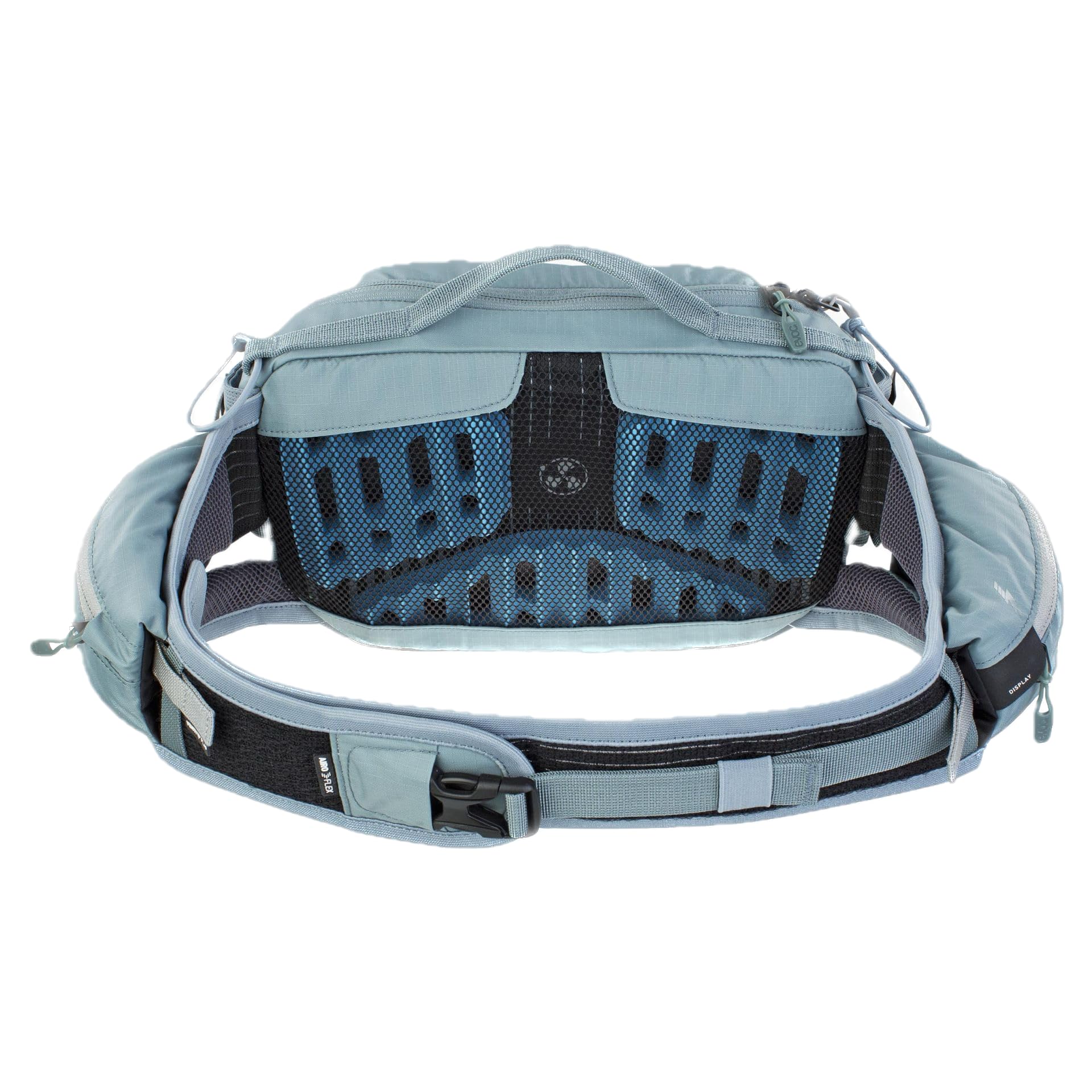 Torba biodrowa EVOC HIP PACK PRO E-RIDE 3 na wycieczki rowerowe i szlaki (pojemność 3 l, AIRFLOW CONTACT SYSTEM, pas biodrowy AIRO FLEX, system VENTI FLAP, koszyk na bidon), kolor: stalowo-szary