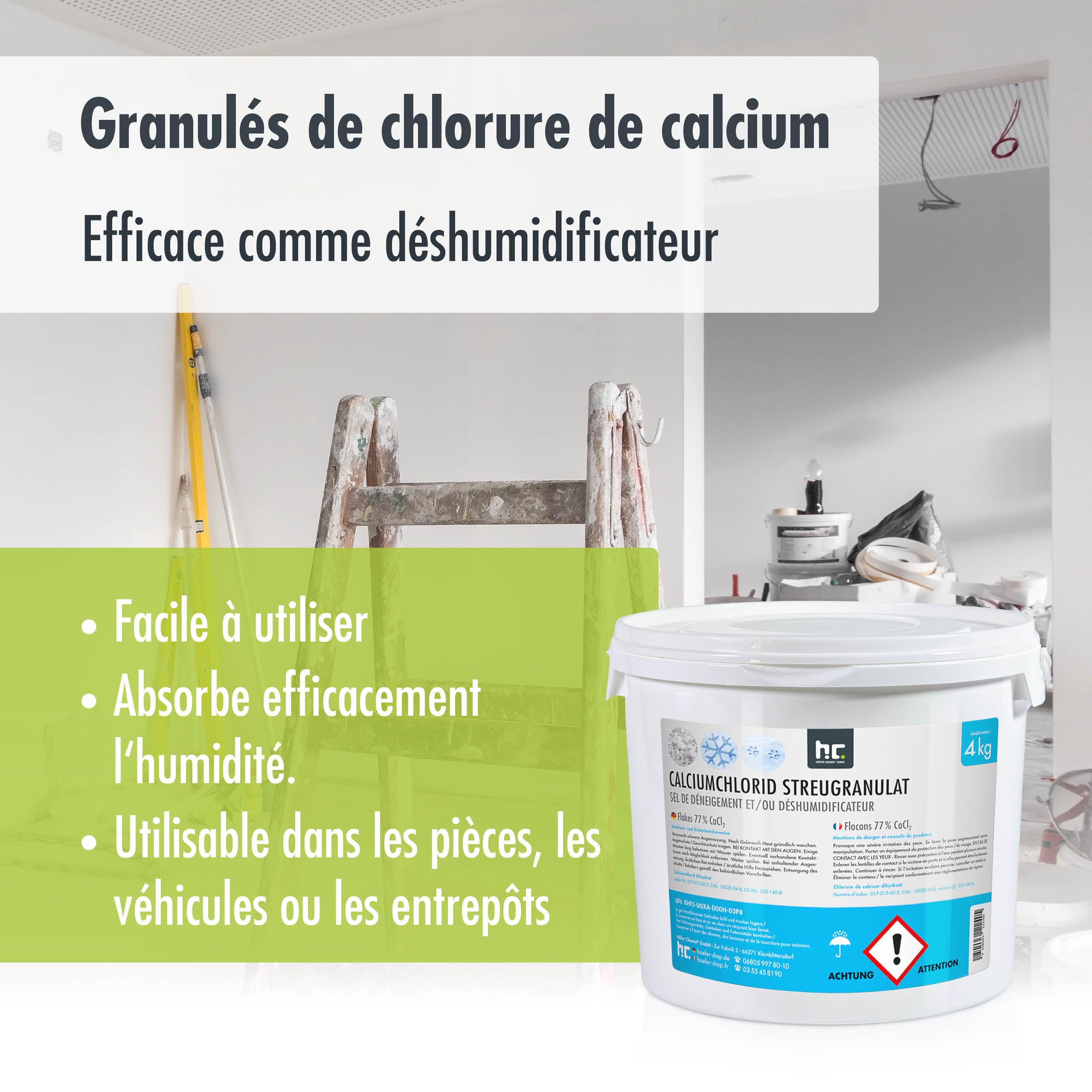 Höfer Chemie 4 kg Granulés de chlorure de calcium et déshumidificateur, très efficaces
