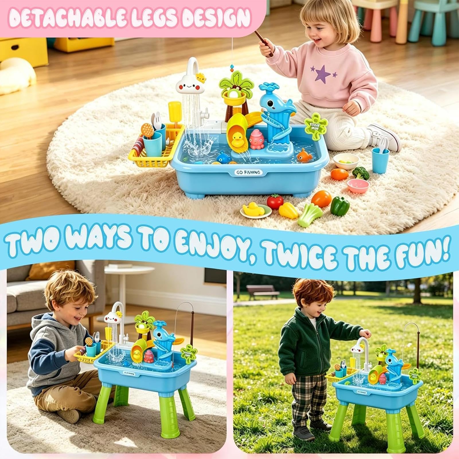 Lavello Giocattolo per Bambini con Acqua Corrente | Tavolo Acquatico Giocattolo Elettrico A Batteria Con Scivolo - Giocattoli Lavello Cucina,per Bambini di Età 1-5 Anni, Giardino, Asilo , Scuola '