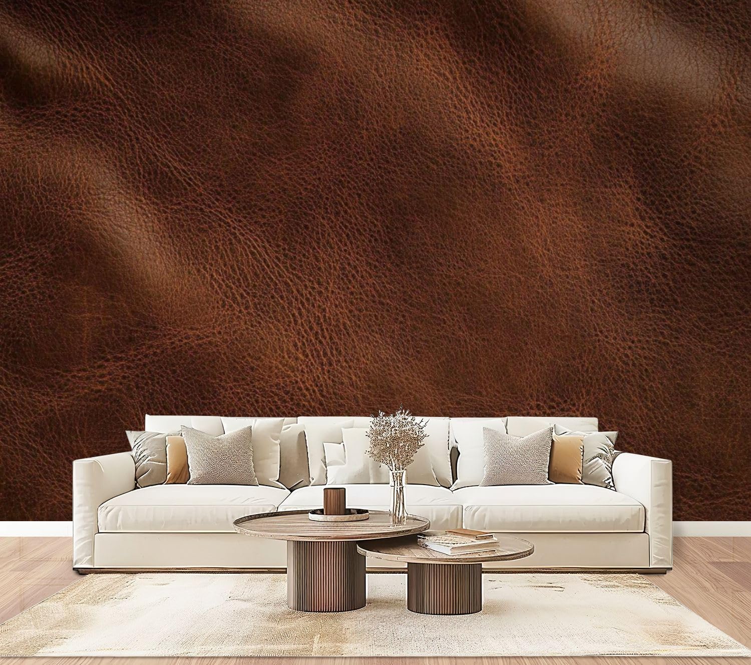 Wall Mural Peel & Stick Brown Leather Texture Self-Adhesive Wallpaper Removable Wall Decal Wall Sticker Home Decor for Living Room Bedroom 100"x144"