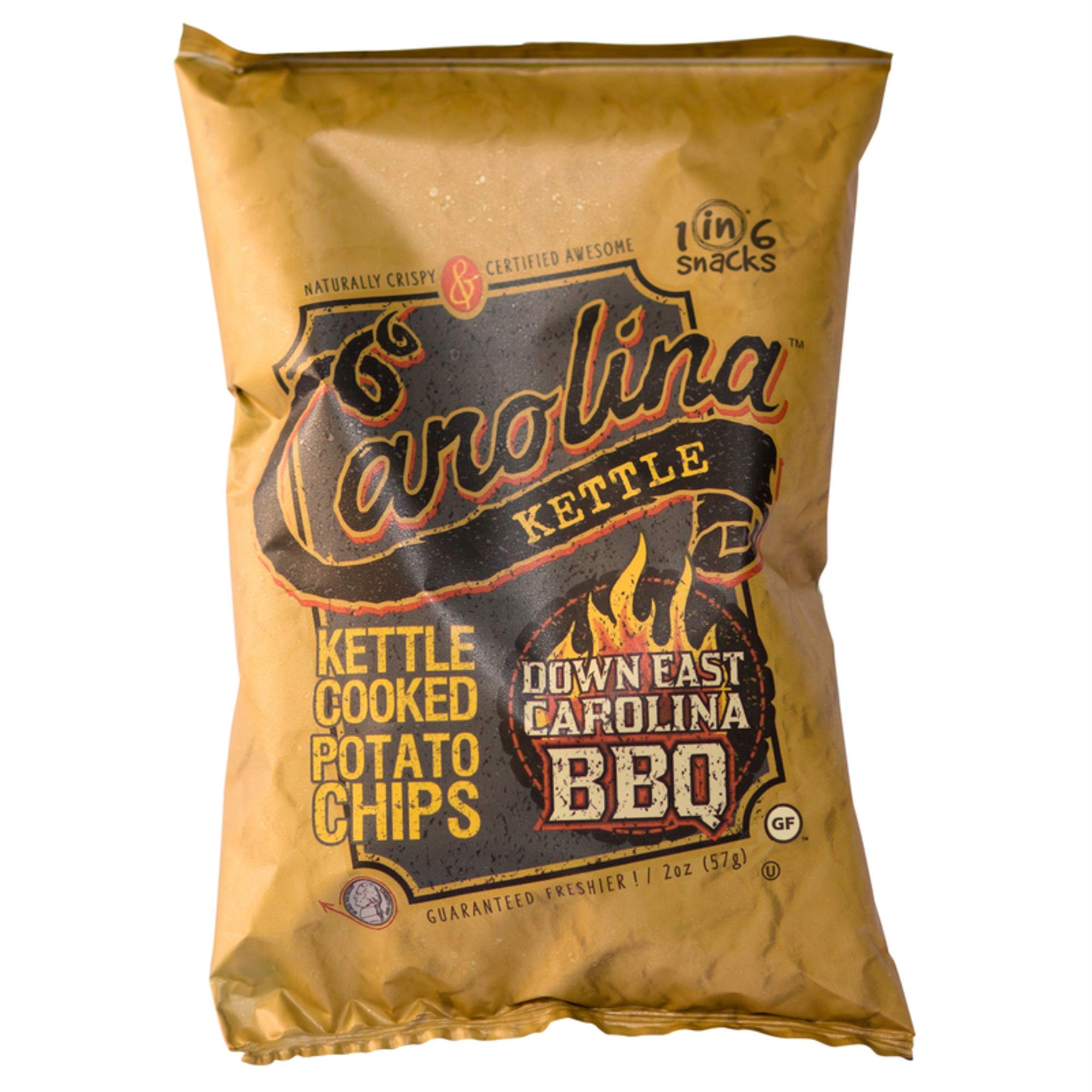 Kettle Cooked Potato Chips, Down East Carolina BBQ, Snack Size, 2 Oz