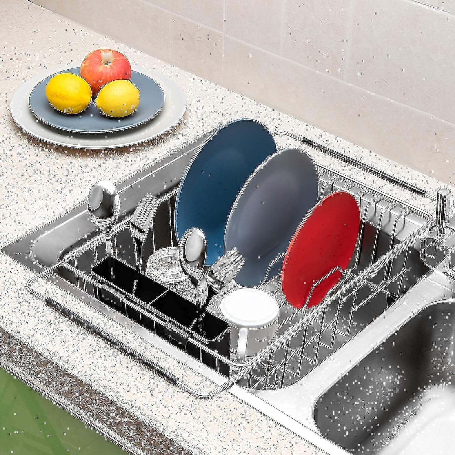 iPEGTOP Over Sink Dish Drying Rack & 2 Pack Kitchen Fridge Space Saver Cabinet Storage Shelf