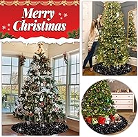 Vista 5 de FOTSHARER Falda de Árbol de Navidad Negra de 21 Pulgadas Falda de Árbol de Lentejuelas de Sirena de Terciopelo Faldas de Árbol de Halloween