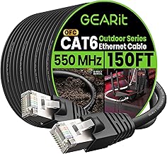 GEARit Cat6 Outdoor Ethernet Cable (150ft) 23AWG Pure Copper, FTP, LLDPE, Waterproof, Direct Burial, In-Ground, UV Resistant, POE, Network, LAN, Internet, Cat 6, Cat6 Cable - 150 Feet