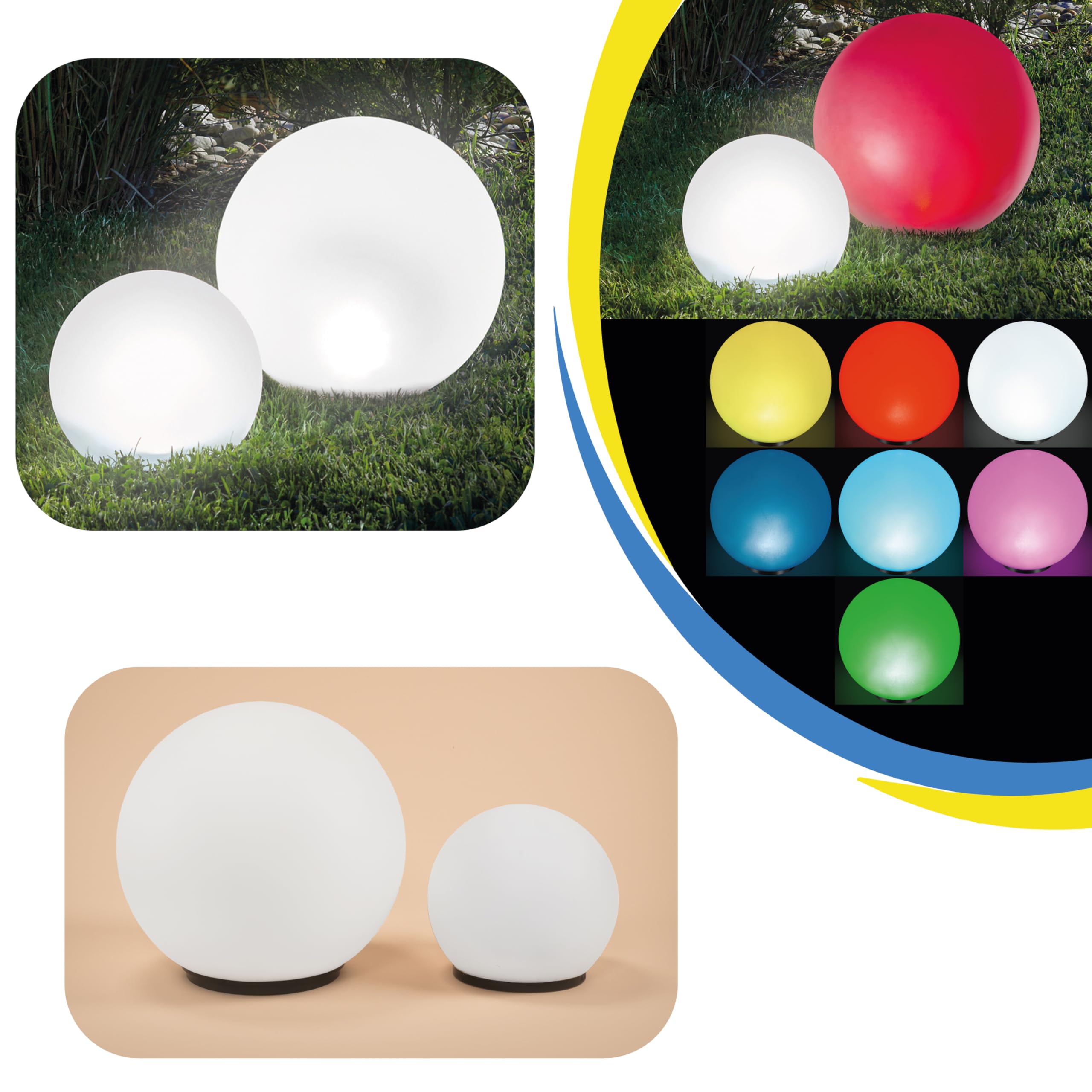Esotec Solarkugeln für außen Solar Kugelleuchten Garten Basic 2er Set, Leuchtkugeln Garten ⌀20cm & ⌀30cm, 7 Lichtfarben, Farbwechsel, solar kugeln für außen winterfest, 102613