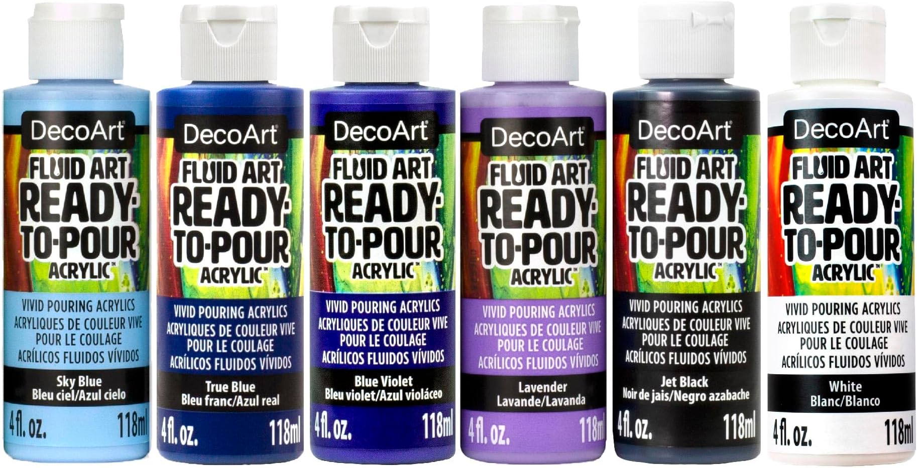 DecoArt Fluid Art Ready-to-Pour Paint Set – Galactic Colors, Set of 6 (4 fl oz Bottles) – Acrylic Pouring Paints for Canvas, Wood & DIY Art Projects