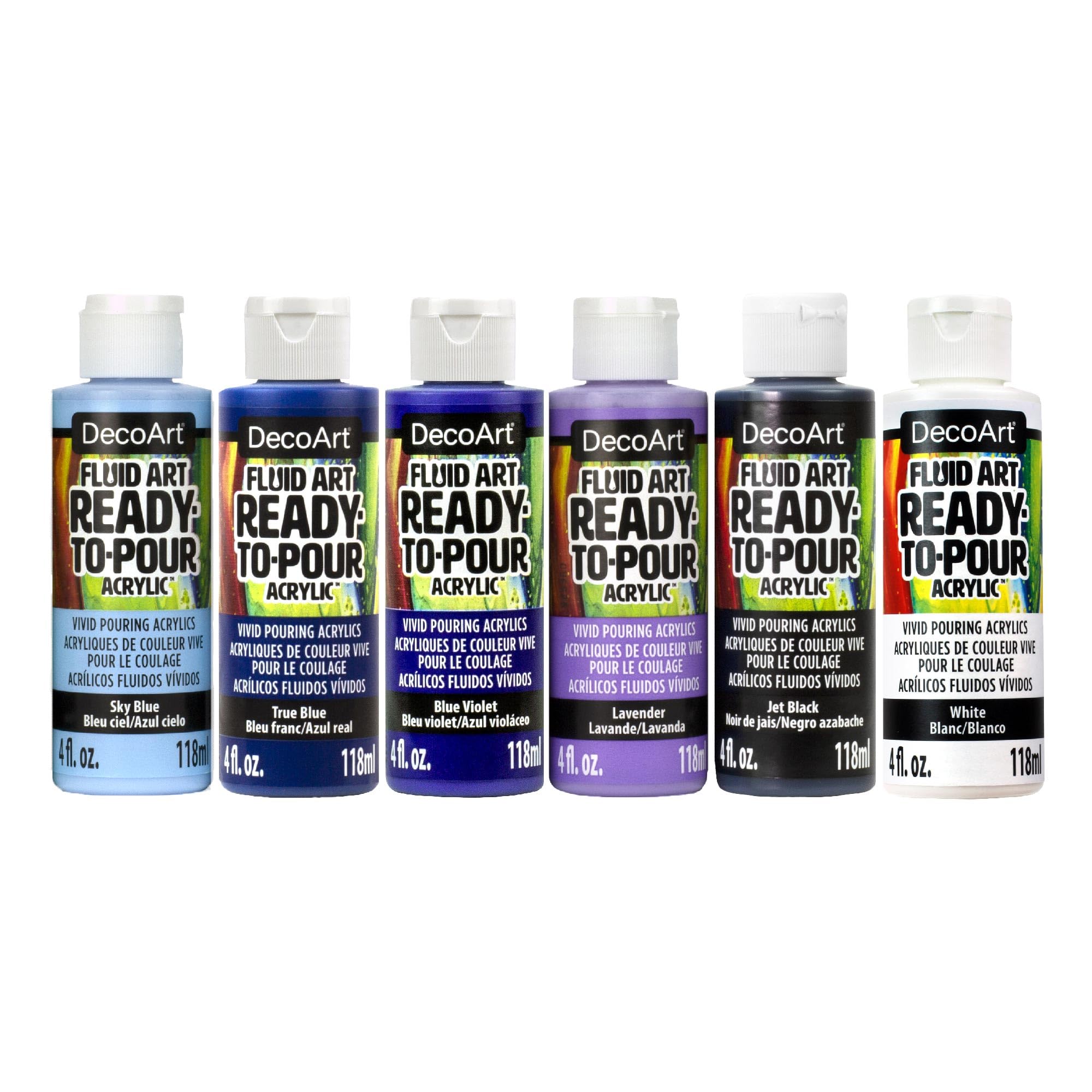 DecoArt Paint Pouring Kit, Galactic Colors, Fluid Art Ready to Pour Paints, Use on Canvas, Wood and More! 6 pack Set