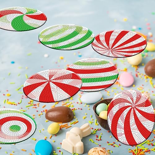 Miniatura 5 de Juego de 8 posavasos de diamantes de caramelo 3D con soporte, posavasos de arte de diamantes 3D para adultos, suministros para regalo de Navidad