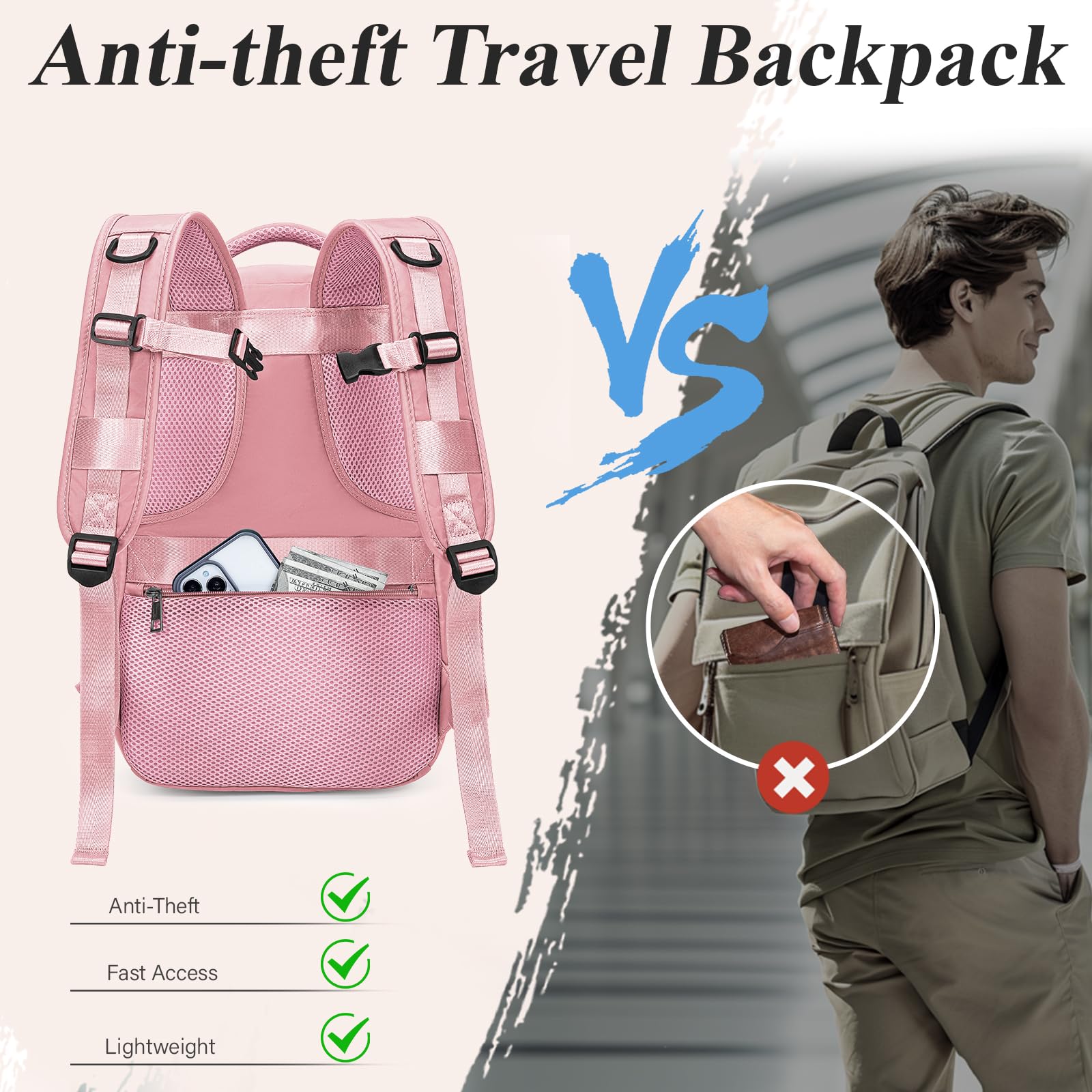 VMIKIV per Zaino Ryanair 40x20x25 Zaino da Viaggio Bagaglio a Mano 40x20x25 con Ryanair Zaini Casual per Aereo Zaino Antifurto Donna Uomo Borse da Cabina per Scuola Università