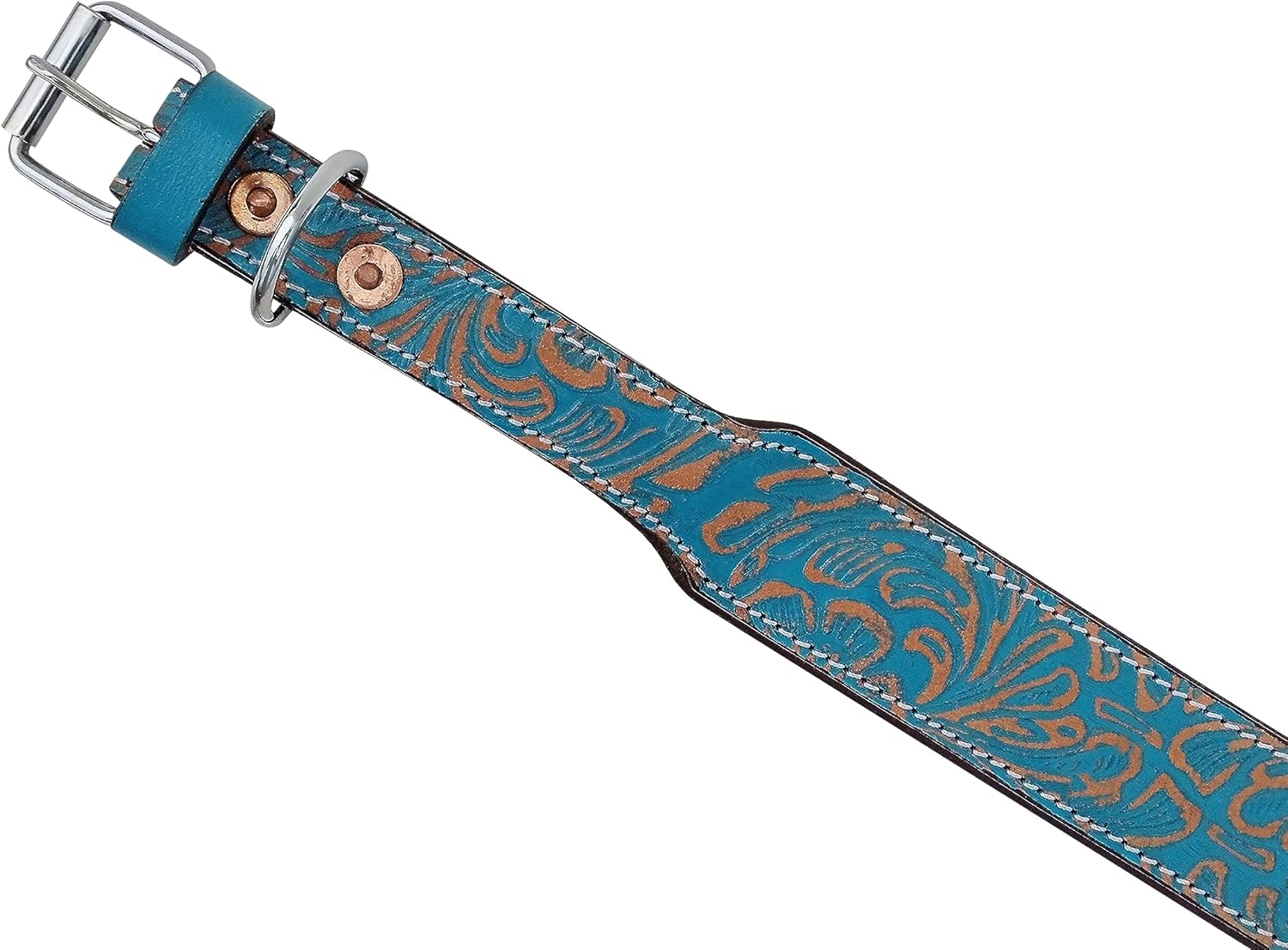 Affilare Leather Dog Collar Western Style Heavy Duty Tooled Padded for Puppies and Big Dogs 10AB136-S
