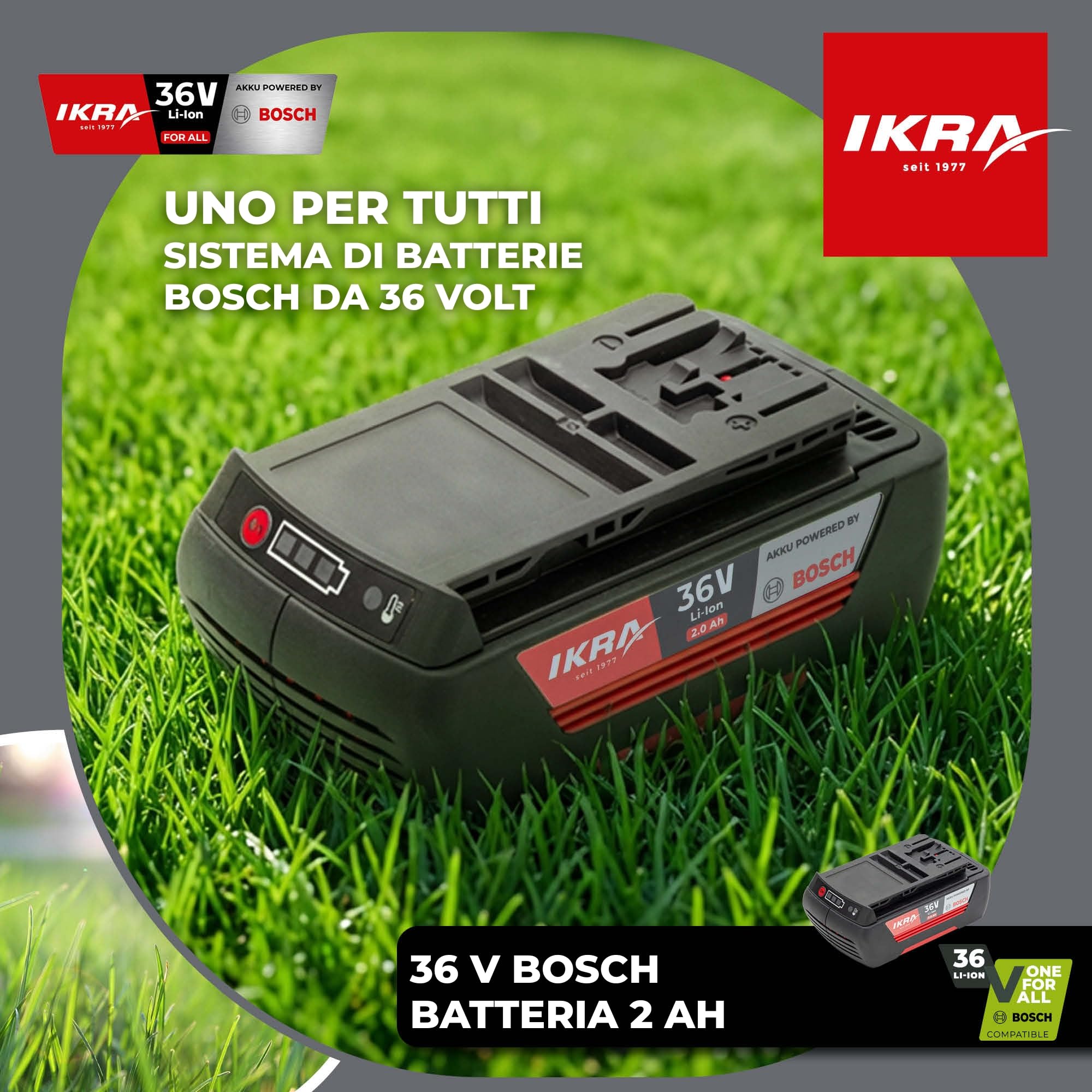 IKRA batteria ricaricabile 36V 2,0Ah Li-Ion tipo LI 28, Powered by BOSCH, Made in Europe, compatibile con tutti gli apparecchi Bosch 36V