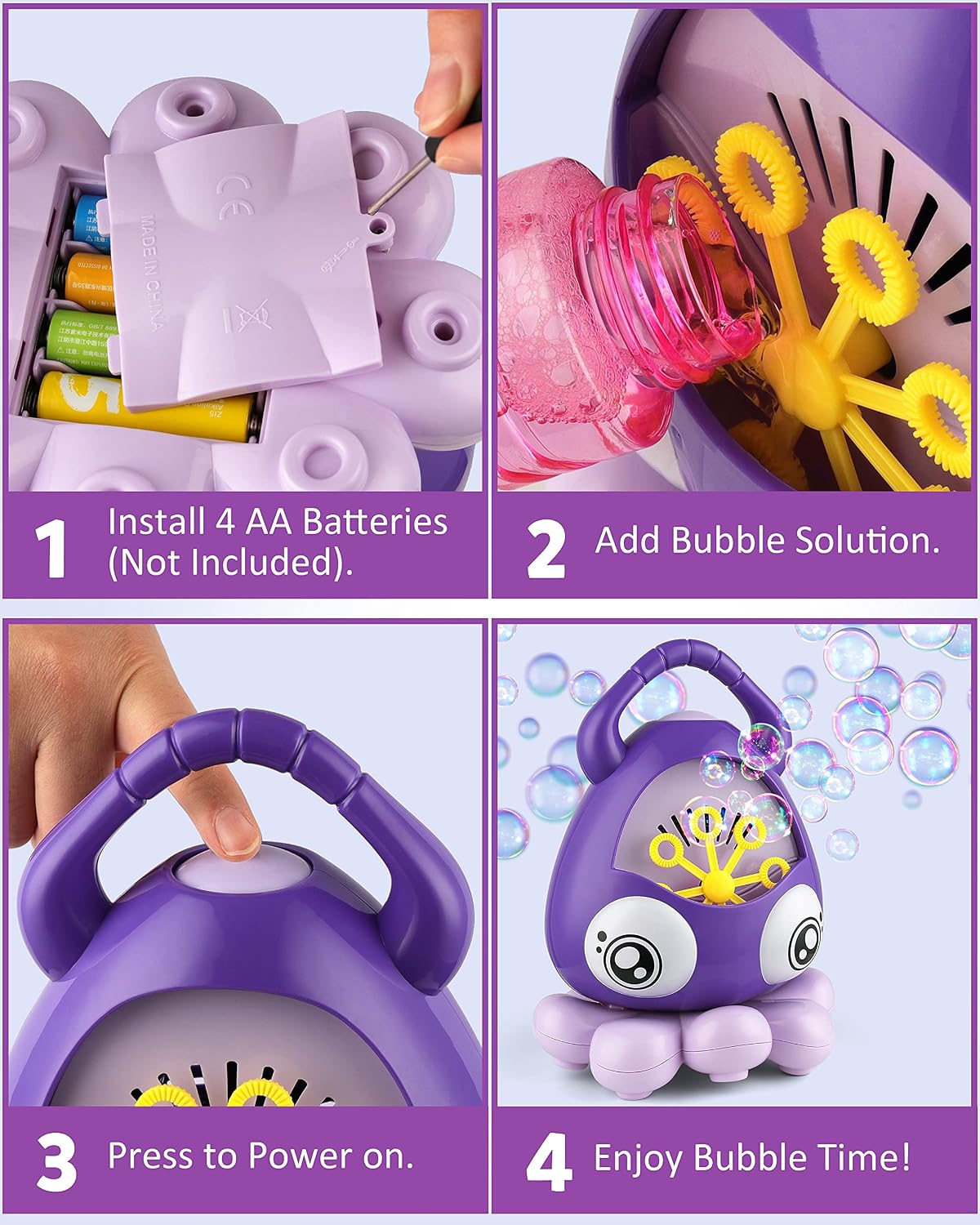 Coogam Bubble Machine, Automatic Octopus Bubble Blower Maker Toys with Music 3000+ Bubbles/min Portable for Party Indoor Outdoor 3 4 5 Year Old Toddlers Kids