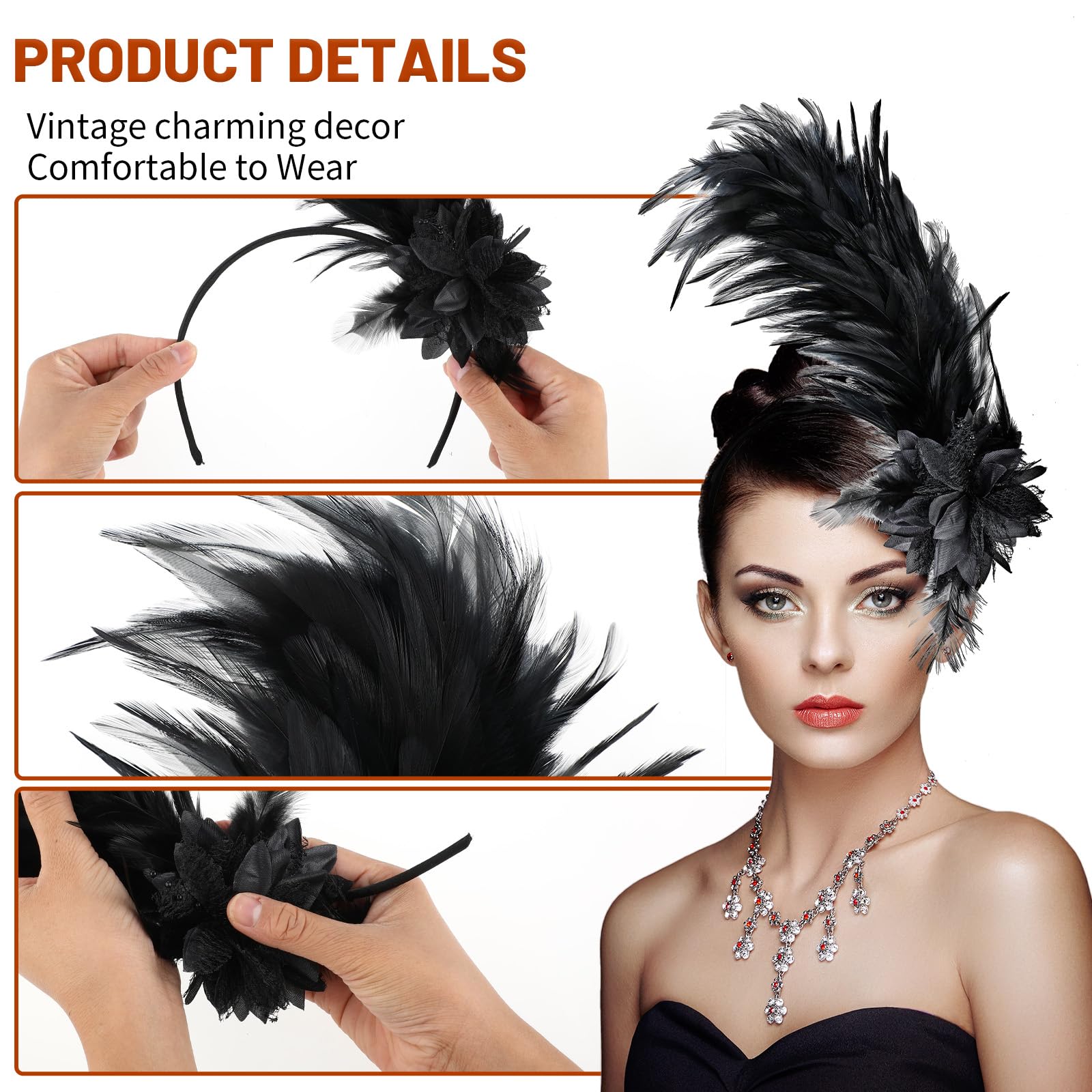 ElevateTech Feather Headpiece for Women Black Fascinators Hats Headband Tea Party Flower Headpiece 20s 50s 80s Accessories Suitable Girl Halloween Christmas Wedding Cocktail Gift - Image 3