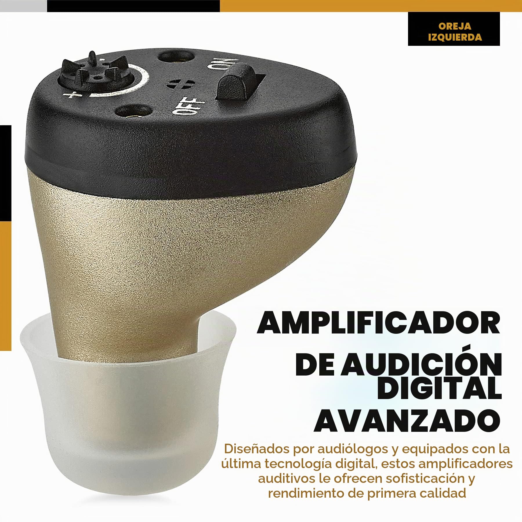 Recargable CIC Complete-in-Canal Nearly Invisible Personal con cancelación de ruido digital y función de reducción de retroalimentación, oído izquierdo - negro
