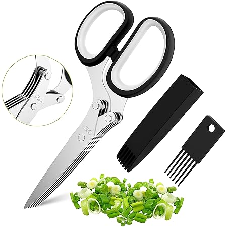 Herb Scissors Set - Multipurpose Cutting Shears with 5 Stainless Steel Blades - Ideal for Cutting Salad, Vegetables, Basil, Parsley, Cilantro - Sharp and Easy to Use - Dishwasher Safe, Black