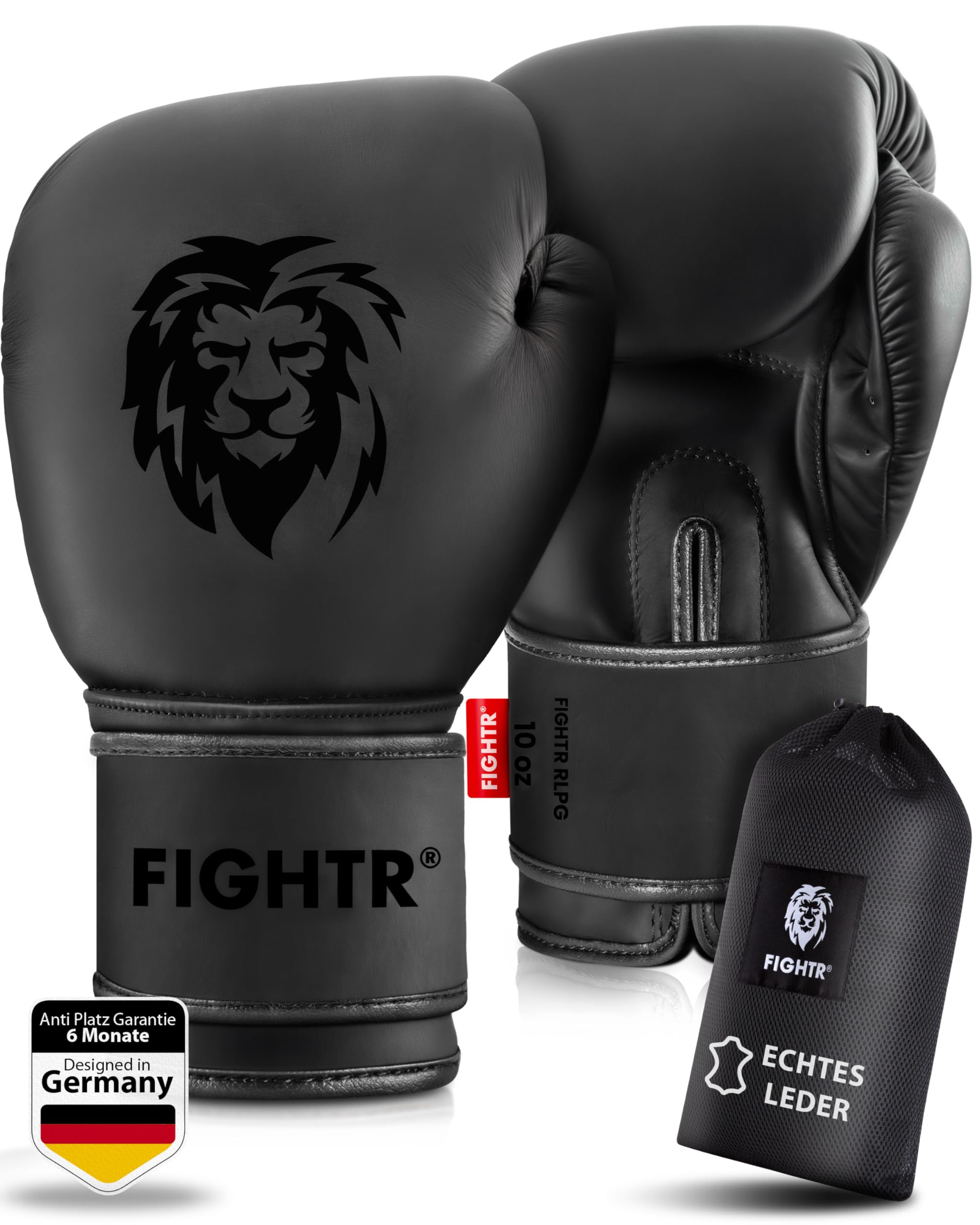 FIGHTR® Pro Boxhandschuhe aus echtem Leder | Männer und Frauen | für Boxen, MMA, Muay Thai, Kickboxen & Kampfsport 10 12 14 16 oz | inkl. Tragetasche