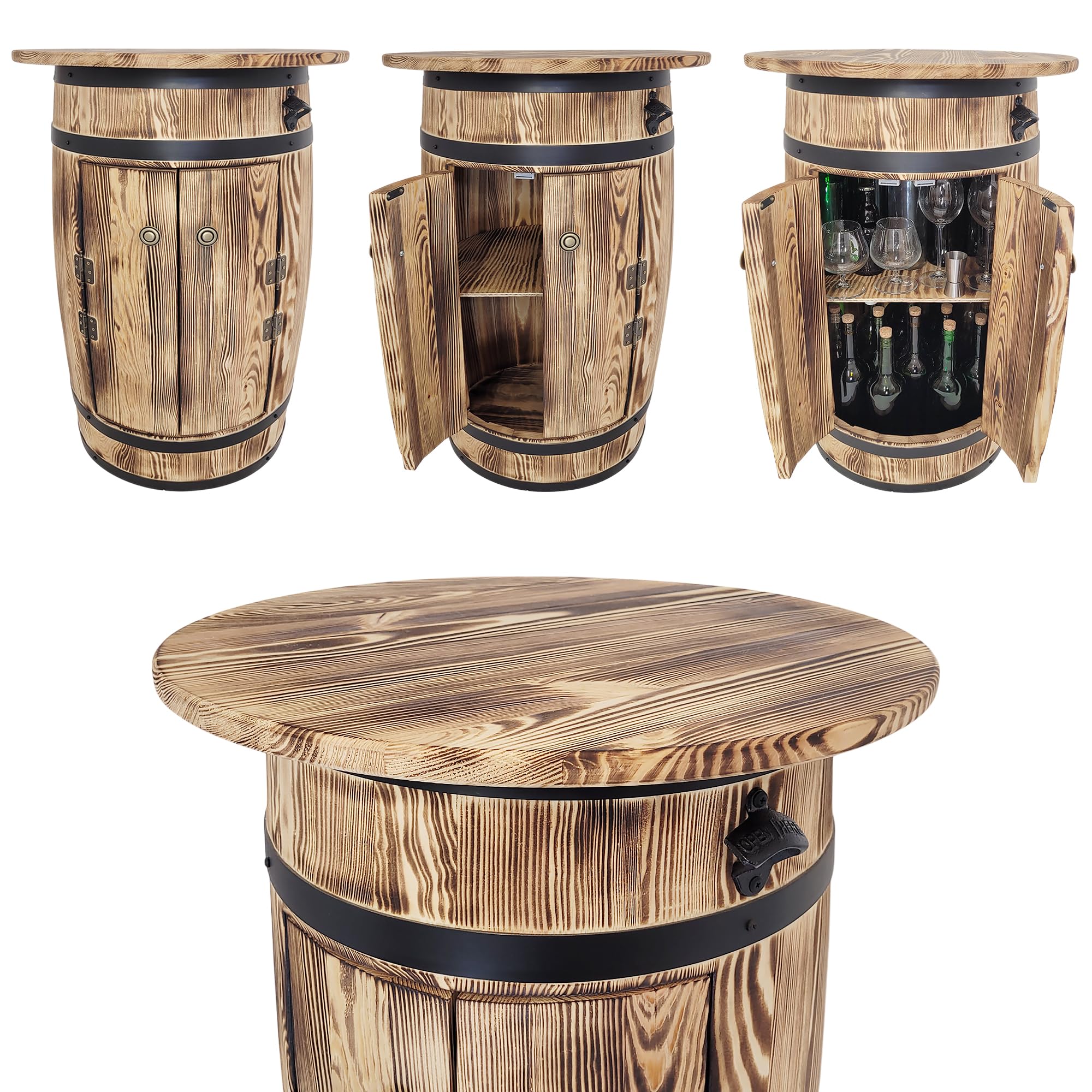 weeco Baril en bois avec étagères et portes pour ranger l'alcool - Meuble de bar avec grande surface de rangement pour 30 à 40 bouteilles - Casier à vin - 80 x 55 x 44 cm - Marron clair