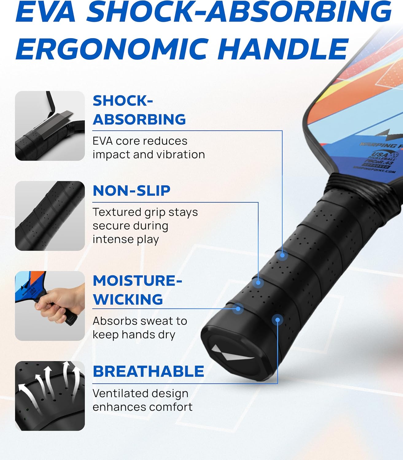 Pickleball Paddles Set of 2, Fiberglass Pickleball Set, Durable & Lightweight USAPA Approved Pickle Ball Rackets 2 Pack Pickleball Gifts for Women with Bag & Outdoor Balls for Men Beginner Kids Adults - Image 3