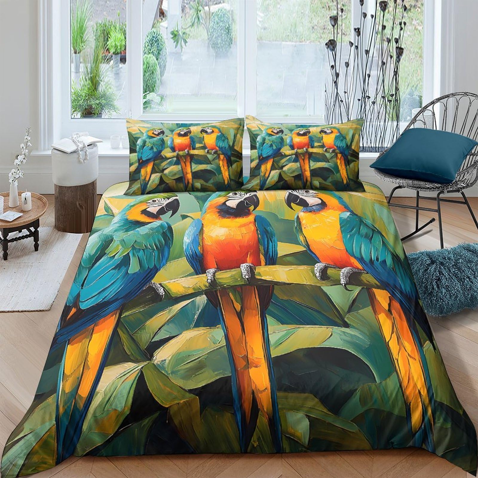 Ctjqhvkz Style-2 3D Printed Tropical Parrot Fitted Sheet Microfiber Soft Colorful Rainforest Bed Cover For Bedroom Guest Room Decor Single（135X200cm）
