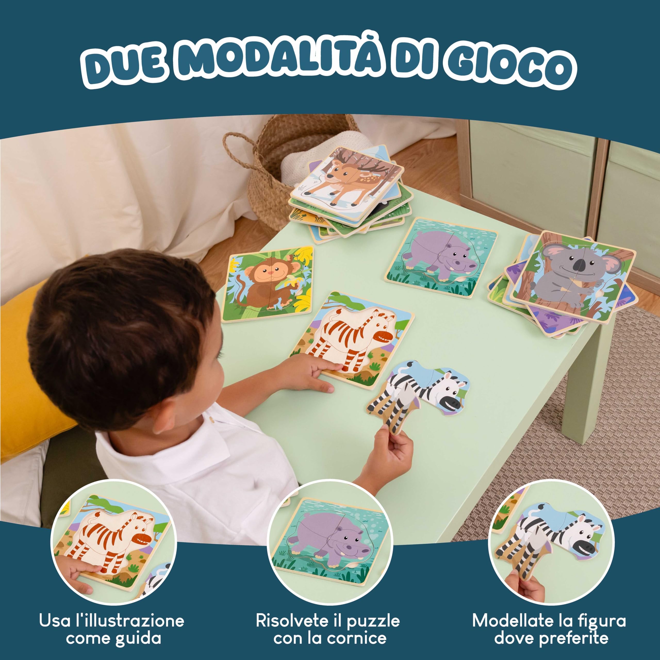 BONNYCO Puzzle in Legno 16 Pezzi per Bambini 1-5 Anni Gadget Compleanno