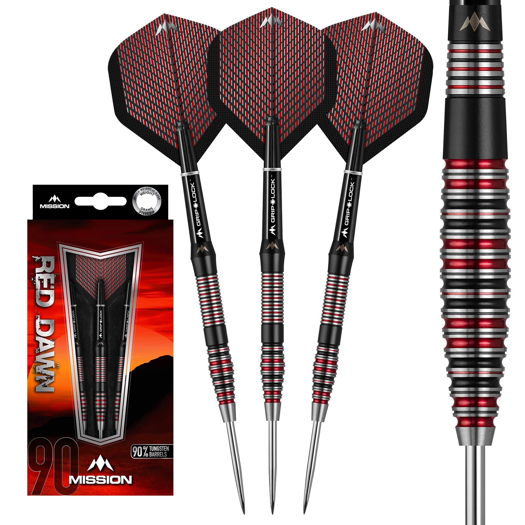 Mission Red Dawn Darts M4 |90% Tungsten Steel Tip Darts Set | Front Taper | Multiple Weights and Styles Available