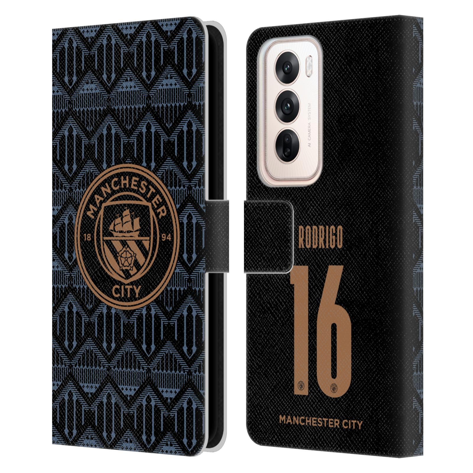 Head Case Designs Officially Licensed Manchester City Man City FC Rodrigo 2020/21 Players Away Kit Group 1 Leather Wallet Case Compatible with Oppo Reno12 5G