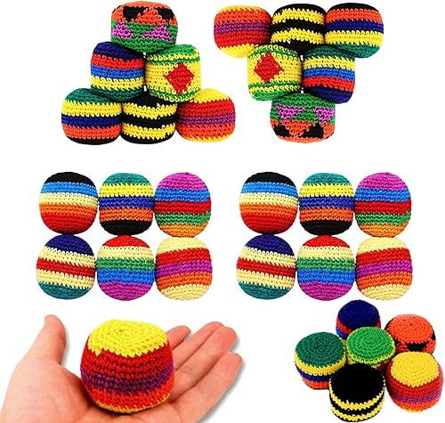 lopmou Knitted Hacky Bag Set, Hand Made Knitted Footbag Sack, Assorted Foot Bag 