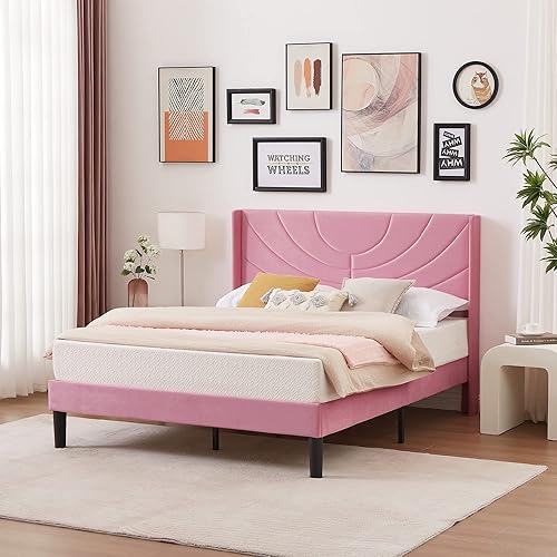 Miniatura 24 de VECELO Base de cama tapizada tamaño Queen con cabecera de tela, soporte de listones de madera, no necesita somier, base de colchón, fácil montaje,