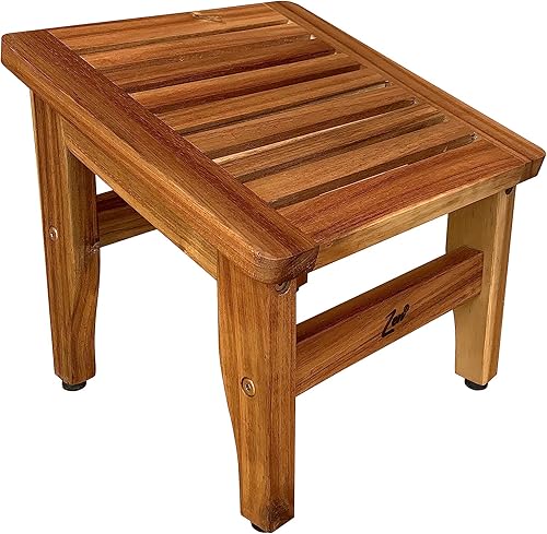 ZEN Reposapiés de ducha de 10 pulgadas, taburete de ducha de teca, taburete de ducha esquinero, taburete de ducha pequeño para afeitarse las piernas