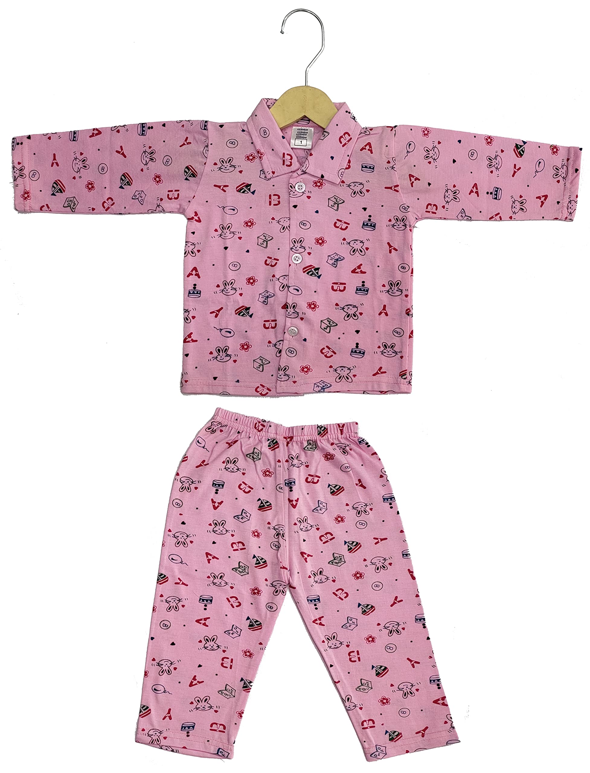 BabyBlossom Cotton Night Suite for Baby Boys & Baby Girls Combo of 2 (2 top & 2 Bottom) (Pink & Orange, 6-12 Months) 1
