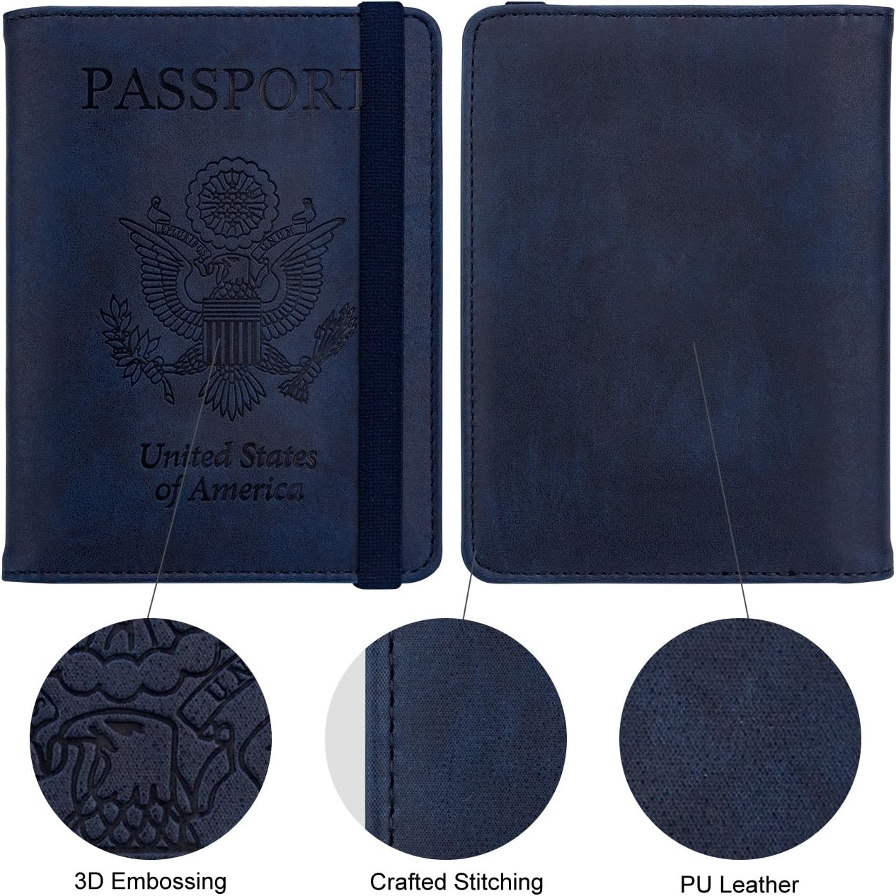  | WALNEW Passport and Vaccine Card Holder, RFID Blocking Passport Holder Cover Case with Vaccine Card Slot (Navy Blue) | Passport Covers