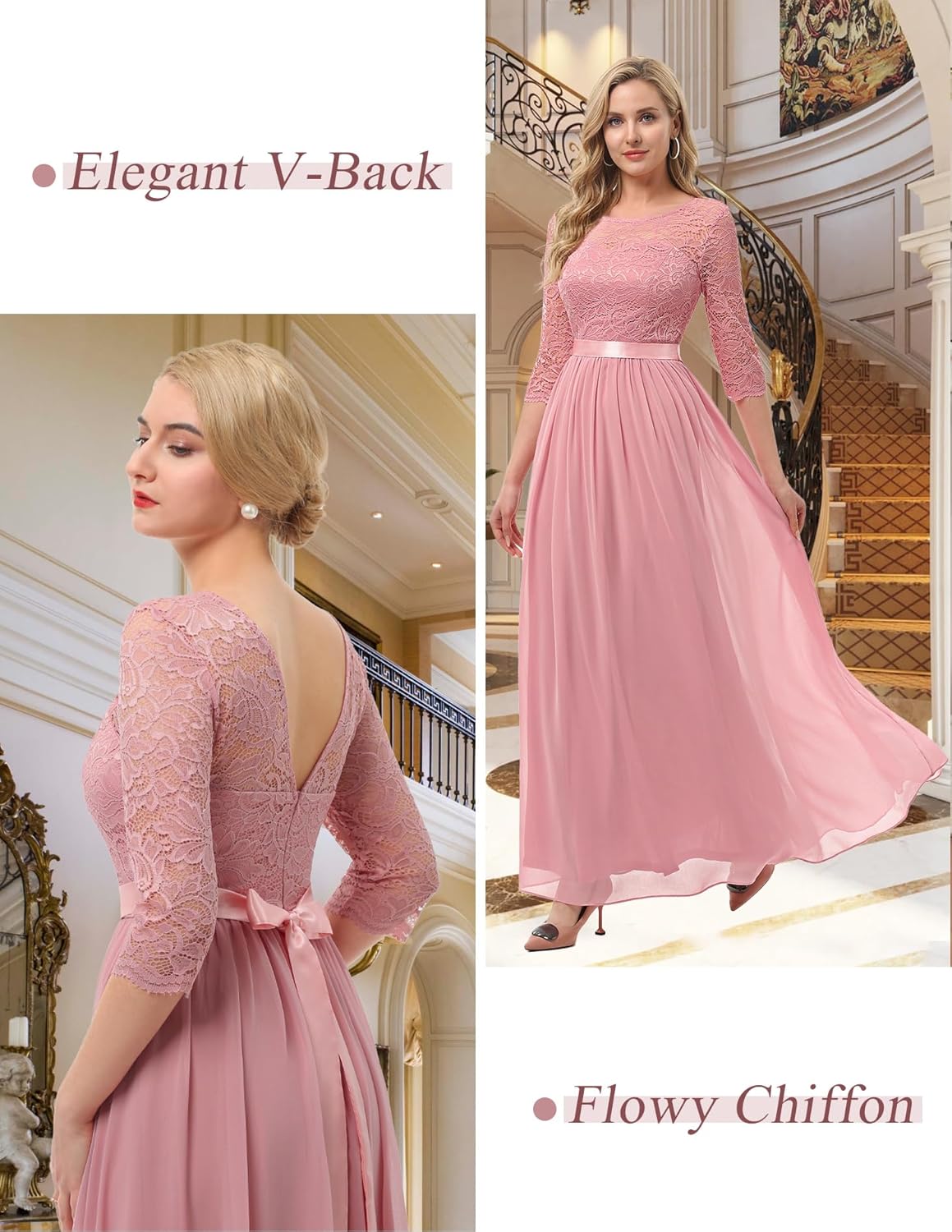 BeryLove Women Long Sleeve Formal Party Dress Lace Wedding Guest Maxi Dresses Elegant Cocktail Evening Gowns - Image 2