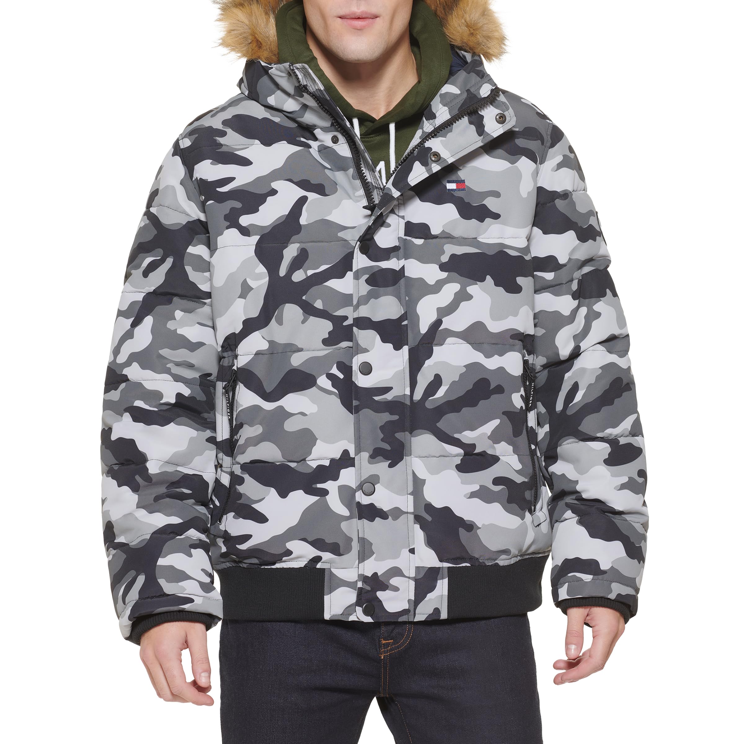 Tommy Hilfiger Herren Arctic Cloth Gesteppte Schnorchel-Bomberjacke Parka, Grau, Camo, L